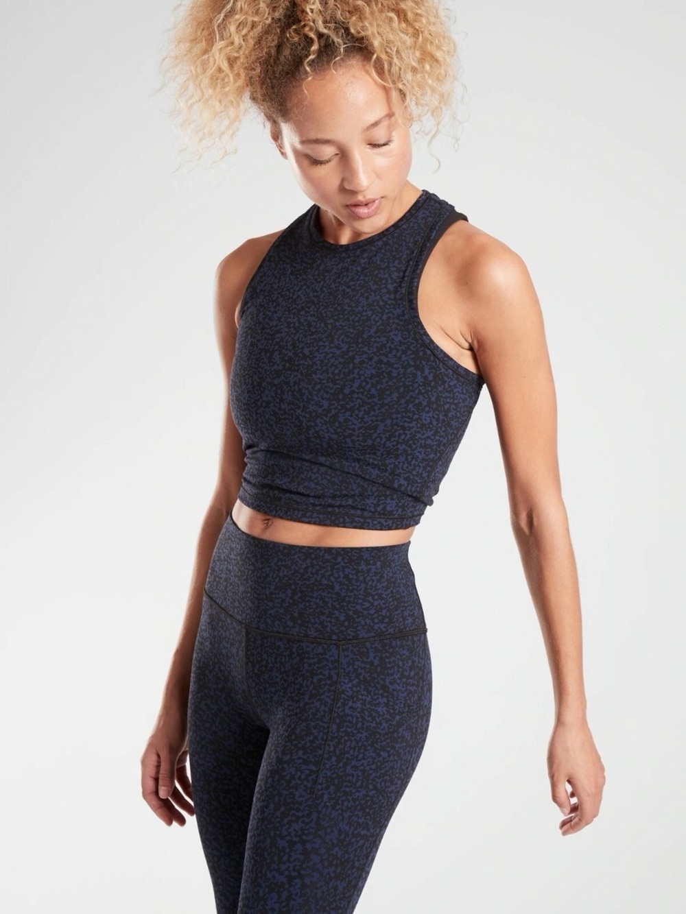 Athleta Shanti Black & Navy Jacquard Racerback Tank